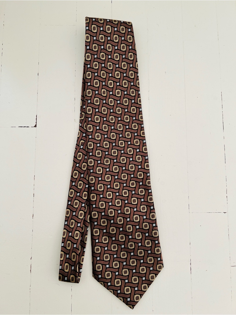 Bellini Brown and Tan Geometric Silk Tie
